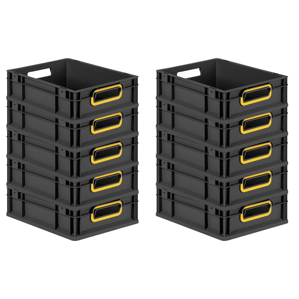 PROREGAL SparSet 10x Eurobox NextGen Color, HxBxT 12x30x40cm, 11 Liter, Griffe gelb offen, Schwarz, Eurobehälter, Transportbehälter