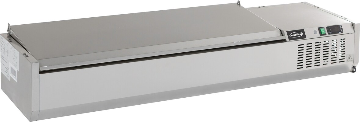Aufsatzvitrine Albon | Edelstahl DEckelementl | 1/3 GN | HxBxT 22,5x120x39,5cm + CHEFGASTRO Geschirrtuch