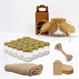 thumbnail of Pack de 20 frascos de vidro vazios de 100 ml com tampa, caixas, tecido, fio de juta e etiquetas kraft
