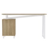 thumbnail of Merax Schreibtisch 130×55×75 cm, geräumiger Bürotisch mit 3 Schubladen, integrierter Stauraum, MDF-Tischplatte in Naturholzfarbe & Weiß