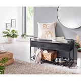 thumbnail of Sitzbank mit Stauraum 90x52x38 cm Mango Massivholz / Metall Flurbank Schwarz, Schuhbank mit Sitzfläche Klein, Schmale Garderobenbank mit