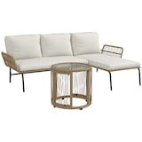 thumbnail of Loungeset PE-Rattan Cremeweiß 3-teilig mit Tisch, Sofa & Sonnenliege