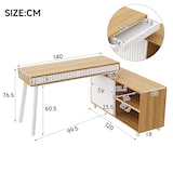 thumbnail of Merax Schreibtisch,  L-förmiger 160×120×76.5 cm, Eckschreibtisch mit 2 Schubladen & Schrank, MDF Bürotisch mit Stahlbeinen, Naturfarbe & Weiß