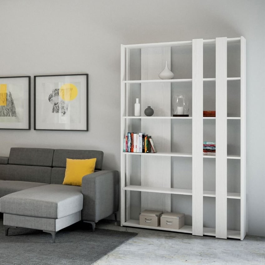 Libreria a parete ufficio soggiorno design moderno bianco Kato B Small-VESMAKT2FP4F2-BF