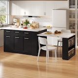 thumbnail of Kücheninsel 150x90x90 cm mit ausziehbarem Esstisch, viel Stauraum und 3,5 cm Marmor-Arbeitsplatte, Schwarz/Weiß, MDF, modernes europäisches Design