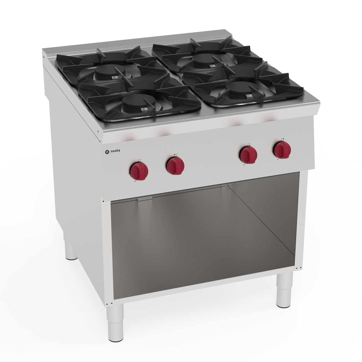 Piano cottura gas 4 fuochi con griglie in ghisa freestanding su vano aperto