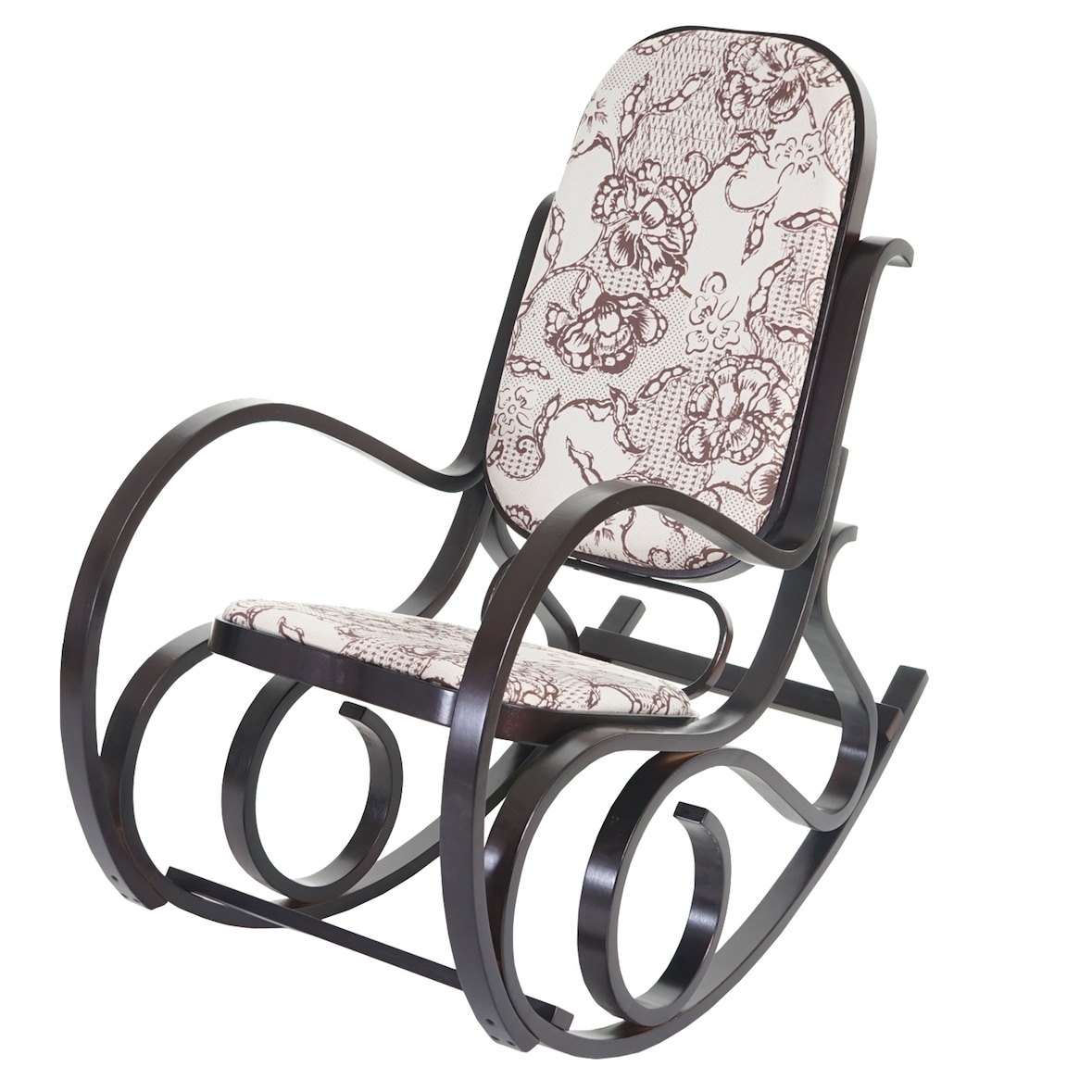 Cadeira de baloiço M41, poltrona de baloiço Poltrona TV, madeira maciça ~ aspeto nogueira, tecido/têxtil jacquard castanho