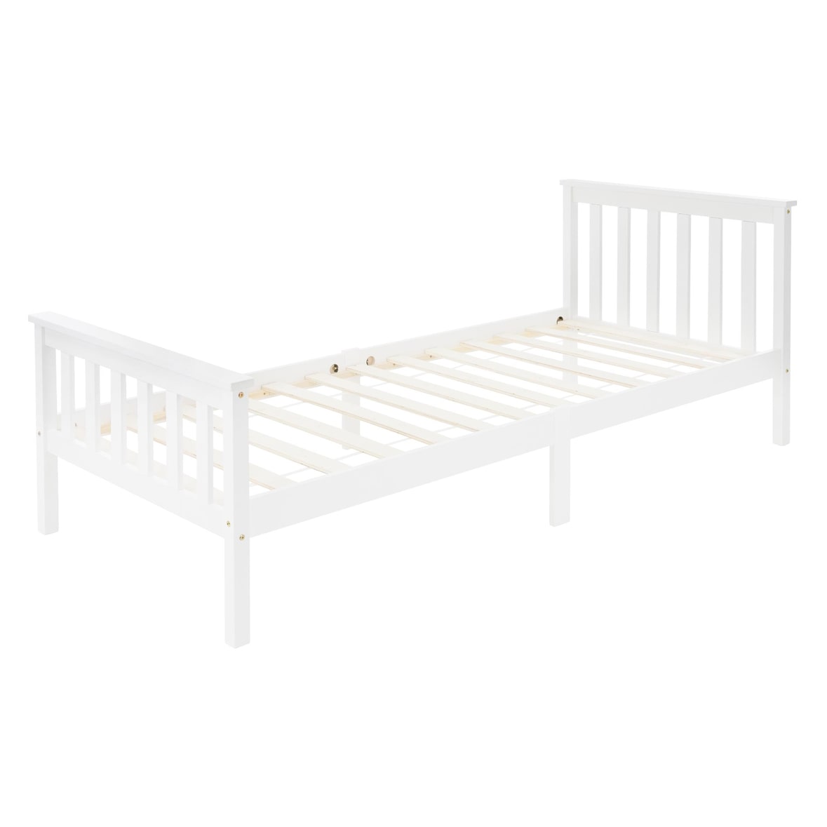 ML-Design Holzbett 90x200 cm Weiß – Kiefernholz Massivholzbett mit Lattenrost & Füßen, Einzelbett mit Kopf- & Fußteil, Jugendbett für Kinder &