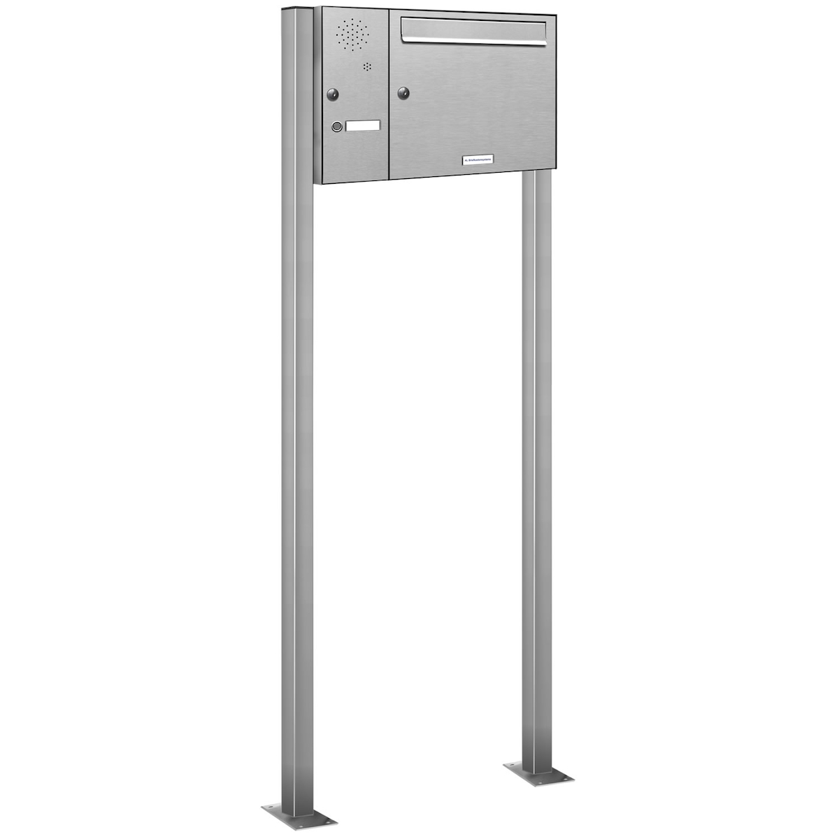 AL Briefkastensysteme 1 Fach Premium Edelstahl Stand Briefkasten Anlage mit Klingeln, Post A4 modern, robust, wetterfest, Artikelnummer: 331V1S1KSL