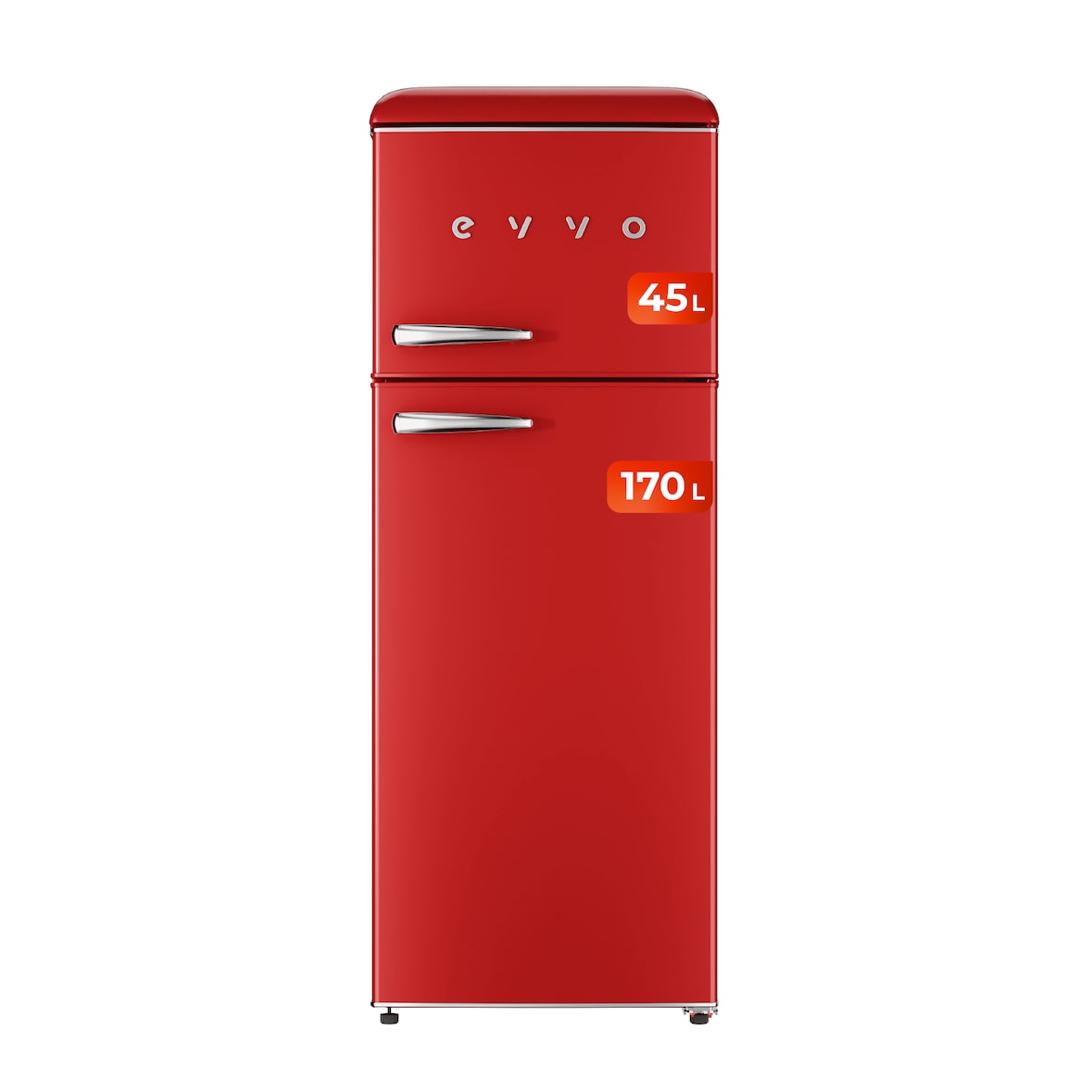 EVVO Frigorífico 2 puertas F45 Retro Rojo, refrigerador 170 litros, congelador 45 litros, diseño vintage,  Rojo