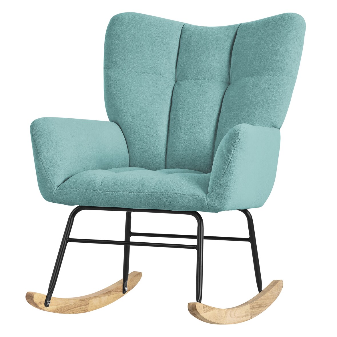 ML-Design – Schaukelsessel Salbei – Frottee-Optik | gepolstert, Holzkufen, Relaxsessel mit Armlehnen, Ohrensessel