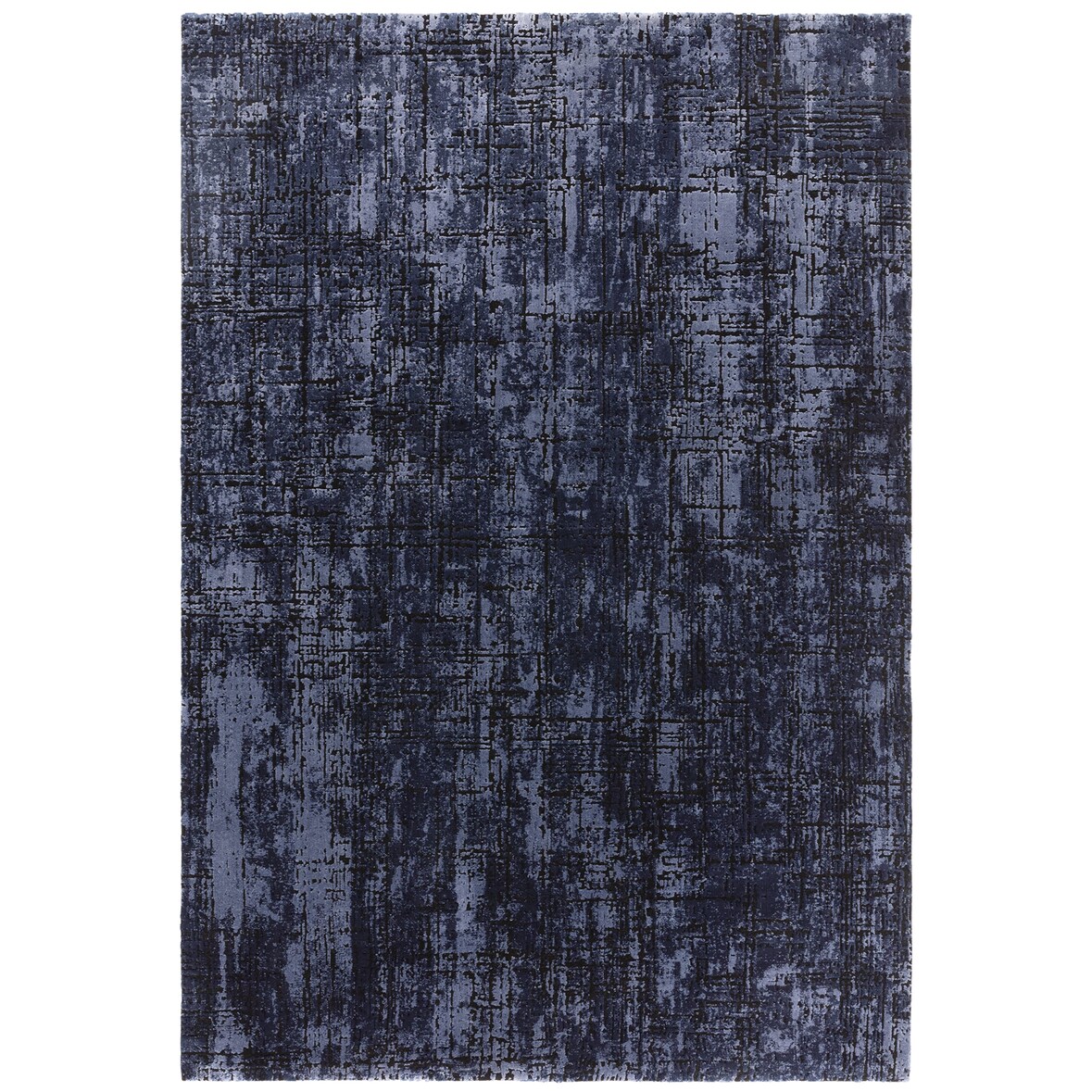 Veloursteppich Geometrisch Weich | 120x170cm, 11mm Flor, 13mm Gesamt | Dunkelblau | Langlebig | Fußbodenheizungsgeeignet | TIBER-Rom | Kadima Design