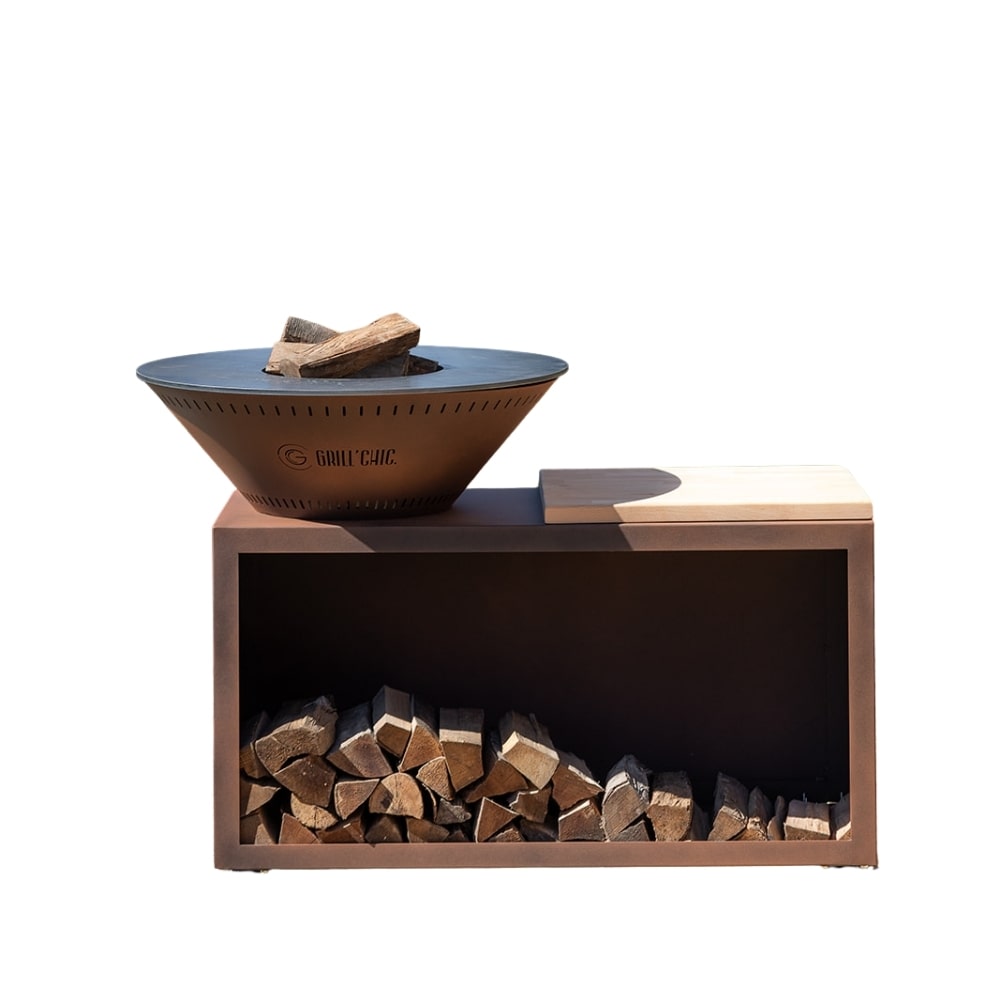 brasero traditionnel acier 103 imitation corten double cuve