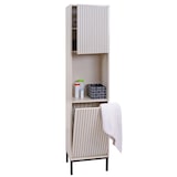 thumbnail of Hochschrank HWC-O42, Badschrank Badregal Badezimmer Schrankfächer Wäschekorb, MDF Melamin 174x39x30cm ~ Holzoptik beige