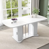 thumbnail of Ausziehbarer Esstisch 160x80x75 cm MDF Weiß+Silber mit Stauraum an Tischbeinen, klassisches Design, pflegeleichte Oberfläche, für 4 bis 6 Personen