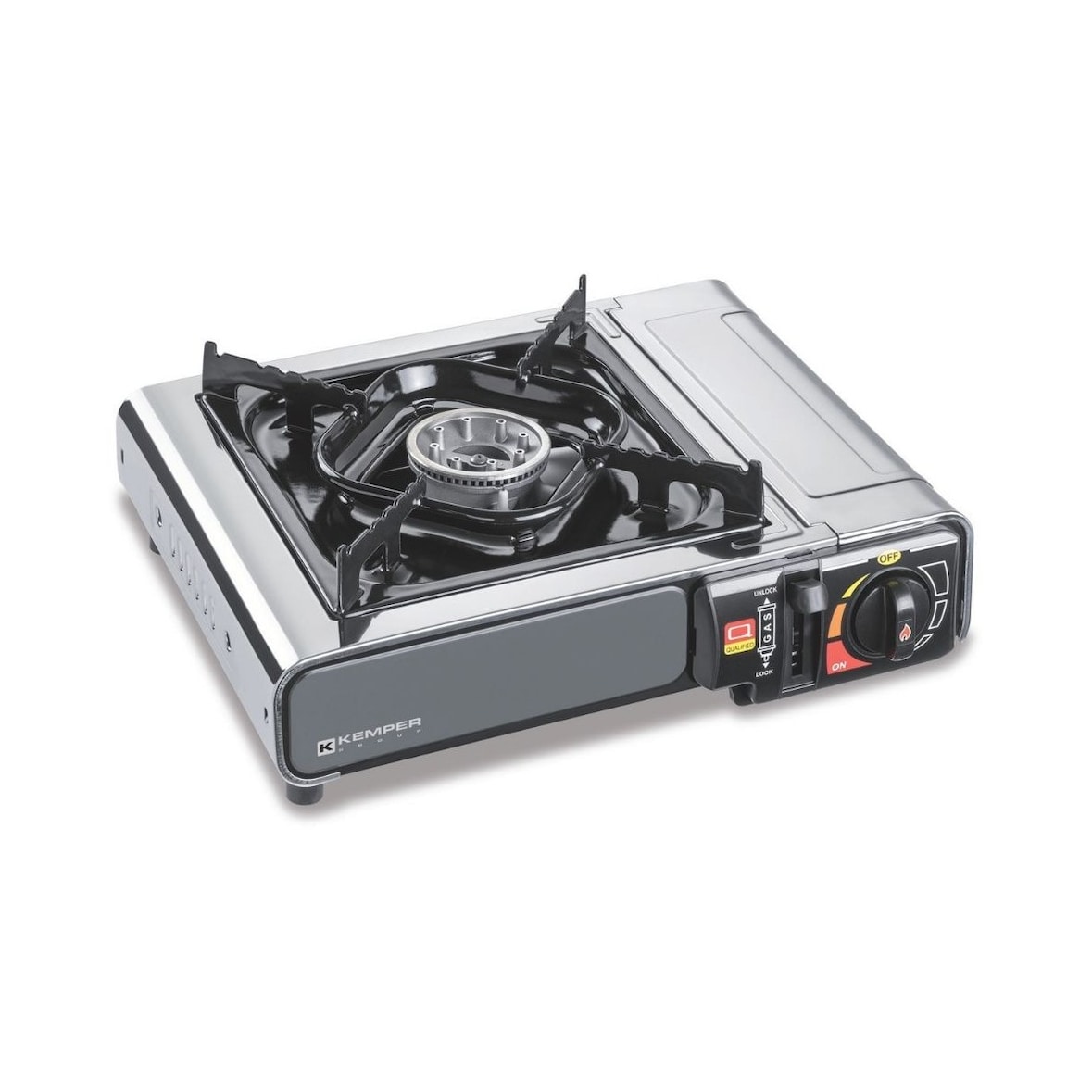 Réchaud à gaz portable NOMADE Inox 2200W Allumage piezo Double système de sécurité + Mallette de transport KEMPER