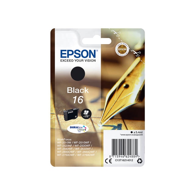 EPSON Cartouche Jet d'Encre DURABrite Ultra Noir ''Stylo à plume'' 16 (T1621) - C13T16214012