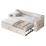 thumbnail of Schlafsofa 90/180x190 ausziehbar mit Bluetooth-Stereo, USB-Anschluss, Stauraum, hydraulisch, Samtpolster, komfortables Wohnzimmer Beige ohne Matratze