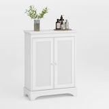 thumbnail of Badezimmerschrank freistehend 86x67x30 cm mit Rattantür und verstellbarem Einlegeboden, Stauraumschrank MDF Weiß für Bad Küche Wohnzimmer