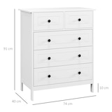 thumbnail of HOMCOM cajonera de dormitorio cómoda blanca de 5 cajones con manijas cajonera alta para salón oficina estudio estilo moderno 74x40x91 cm