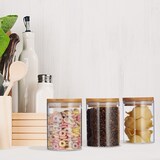 thumbnail of Relaxdays Vorratsdosen Glas, 3er Set, für Pasta, Reis, Müsli, Kaffeebohnen, Volumen 600 ml, HxD 14x9,5 cm, Bambus, natur