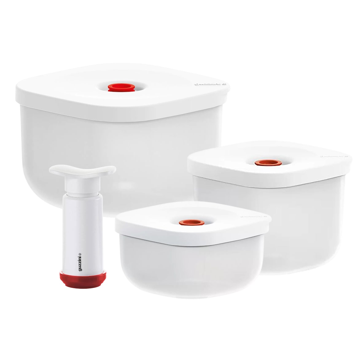 Guzzini - 3er Set Vakuumbehälter aus Polypropylen 450/750/1900 ml mit Handpumpe - SAVE-IT
