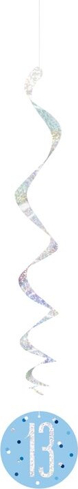 6 Swirl Girlanden blau & silber Zahl 13