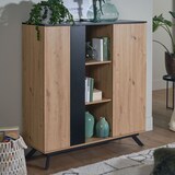 thumbnail of Highboard 110x125x40 cm MDF Sideboard in Eiche-Dekor / Schwarz, Kommode mit 2 Türen, Kommodenschrank mit Regal, Flurschrank Modern, Standschrank