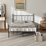 thumbnail of Einzelbettgestell 140x200 Metallbett Stahlrahmen stabil 150kg belastbar Kopfteil Muster Anti-Rutsch Anti-Lärm Bettgestell für Gästezimmer Schwraz