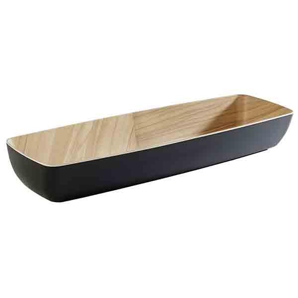 APS 84565 Saladier melamine GN 2/4 noir et aspect bois Frida 53 x 16,2 cm, H 7,5 cm
