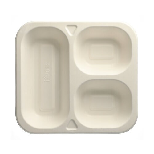 PAPSTAR 50 Siegelschalen, Zuckerrohr 3-geteilt 1350 ml 4,2 cm x 24,5 cm x 26,5 cm weiss