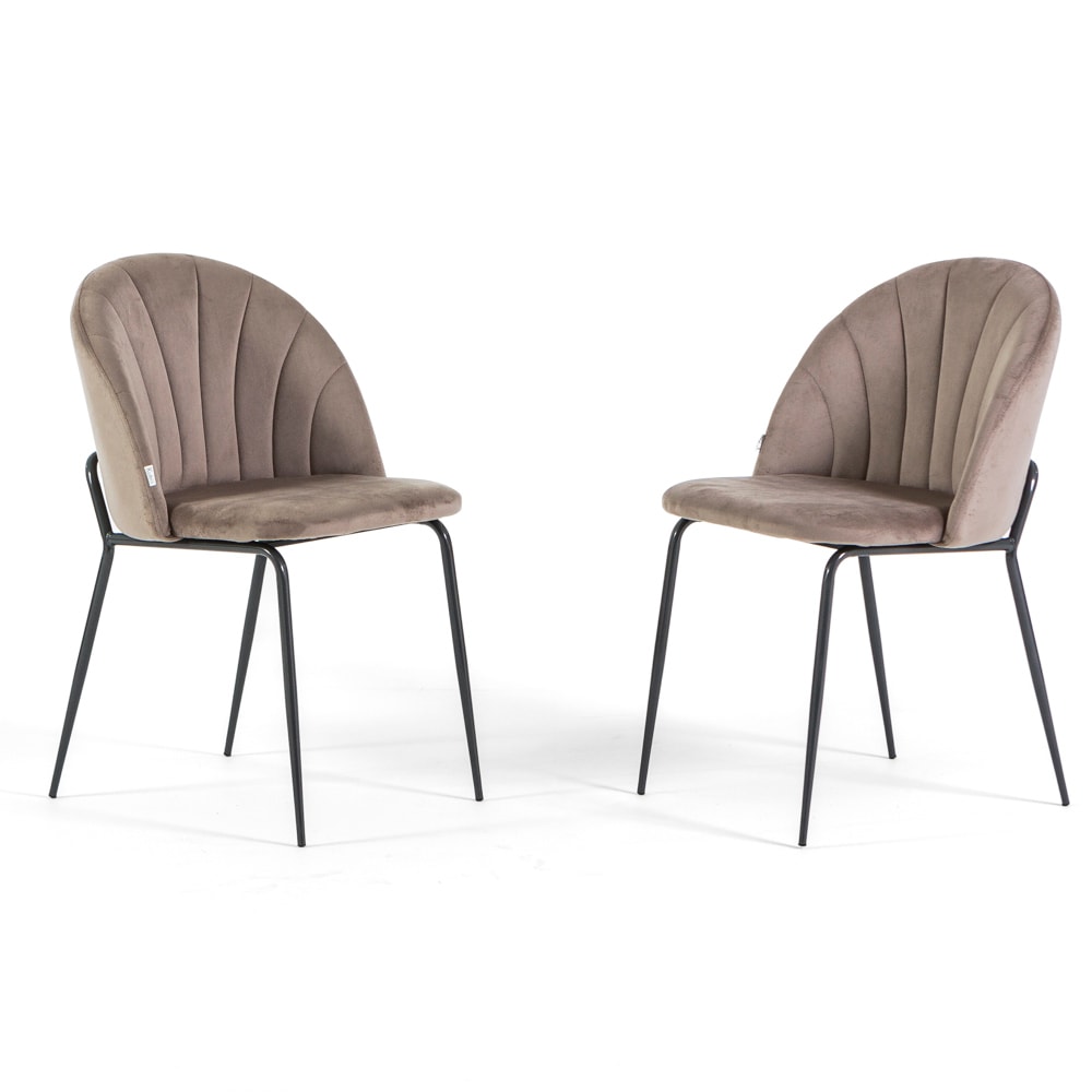 Set van 2 fluwelen stoelen voor binnen, gestoffeerd, metalen poten, elegant design voor eetkamer, bar en restaurants–Taupe/Donkergrijs-Sonia