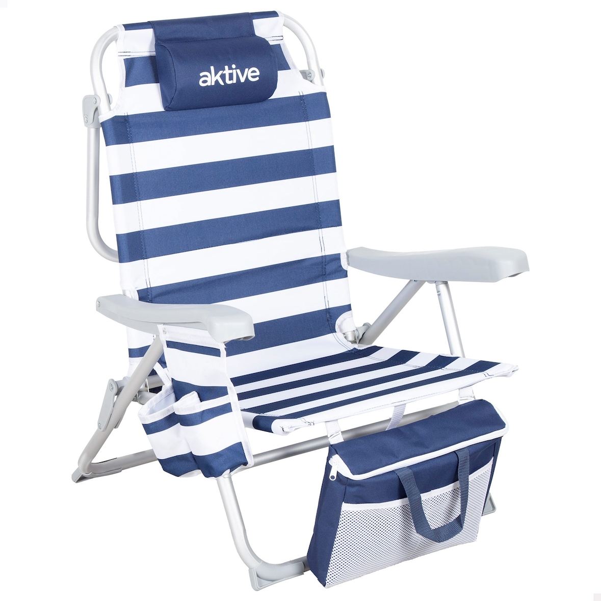 Aktive Silla playa multiposición 48x58x80 cm marinera con cojín, bolsillos y nevera