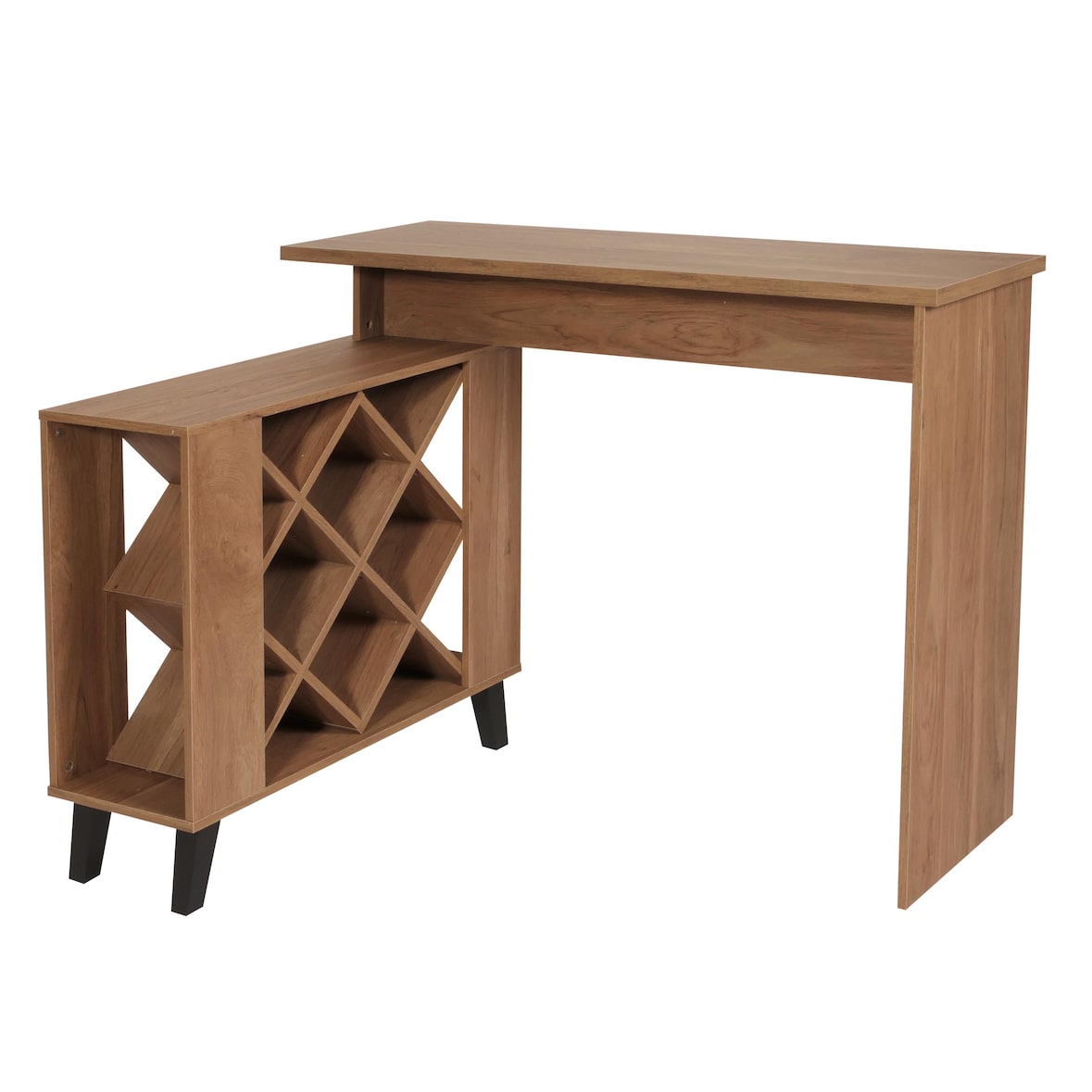 Bartafel HWC-M45, statafel bartafel wijnrek wijnkast, opbergvakken 93x120x98cm, bruin