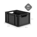 thumbnail of PROREGAL SuperSparSet 10x Eurobox NextGen Grip mit Scharnierdeckel & gelben Verschlüssen, HxBxT 22x30x40cm, 20L, Schwarz, Griffe offen, Eurobehälter