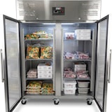 thumbnail of Romux® Gefrierschrank mit 2 Türen Glastüren 148 cm mit Umluftkühlung | Gastro Gefrierschrank aus Edelstahl mit 1300 L Kapazität - 6 Einlegeböden 580 W
