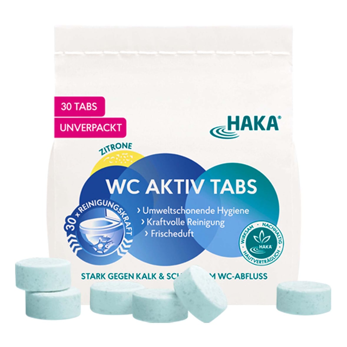 HAKA WC Tabs 30Stk. Toilettenreiniger WC Reiniger gegen Kalk Urinstein Abfluss