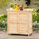 thumbnail of Outsunny armario de jardín de madera cobertizo exterior cobertizo para almacenaje con 2 puertas estante y patas elevadas 83x40x92 cm natural