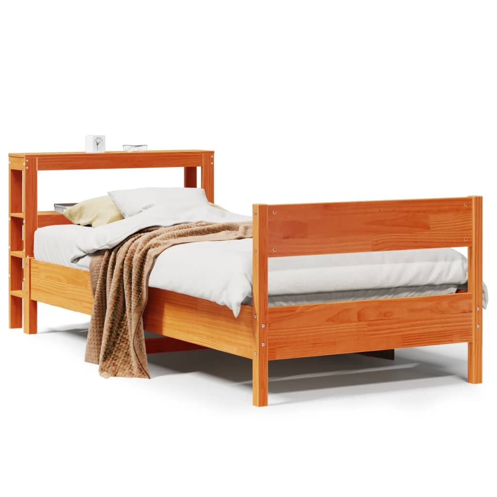 vidaXL Massivholzbett ohne Matratze Wachsbraun 75x190 cm Kiefernholz