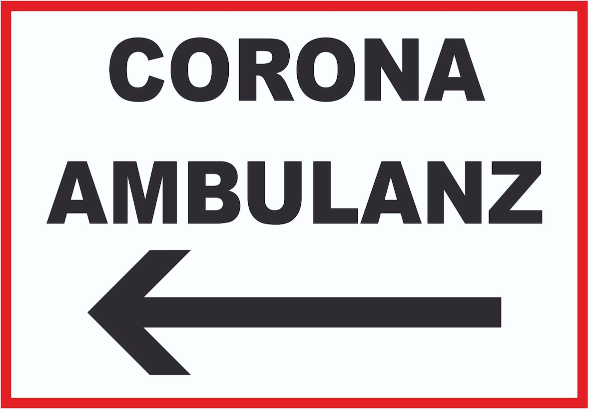 Corona Ambulanz Pfeil links Schild A3 (297x420mm)