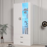 thumbnail of Merax 16 Farben LED-beleuchtete Vitrine, mit Glastüren, Standvitrine LED-Vitrine Wohnzimmer Hochregal Bücherreg Weiße