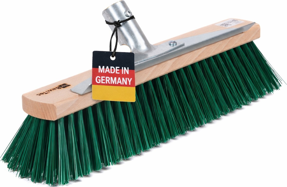 Hochwertiger Gartenbesen 40cm Breit mit Kratzleiste und Metall-Stielhalter Straßenbesen grüne Borsten Allzweckbesen Schrubberbesen ohne Stiel