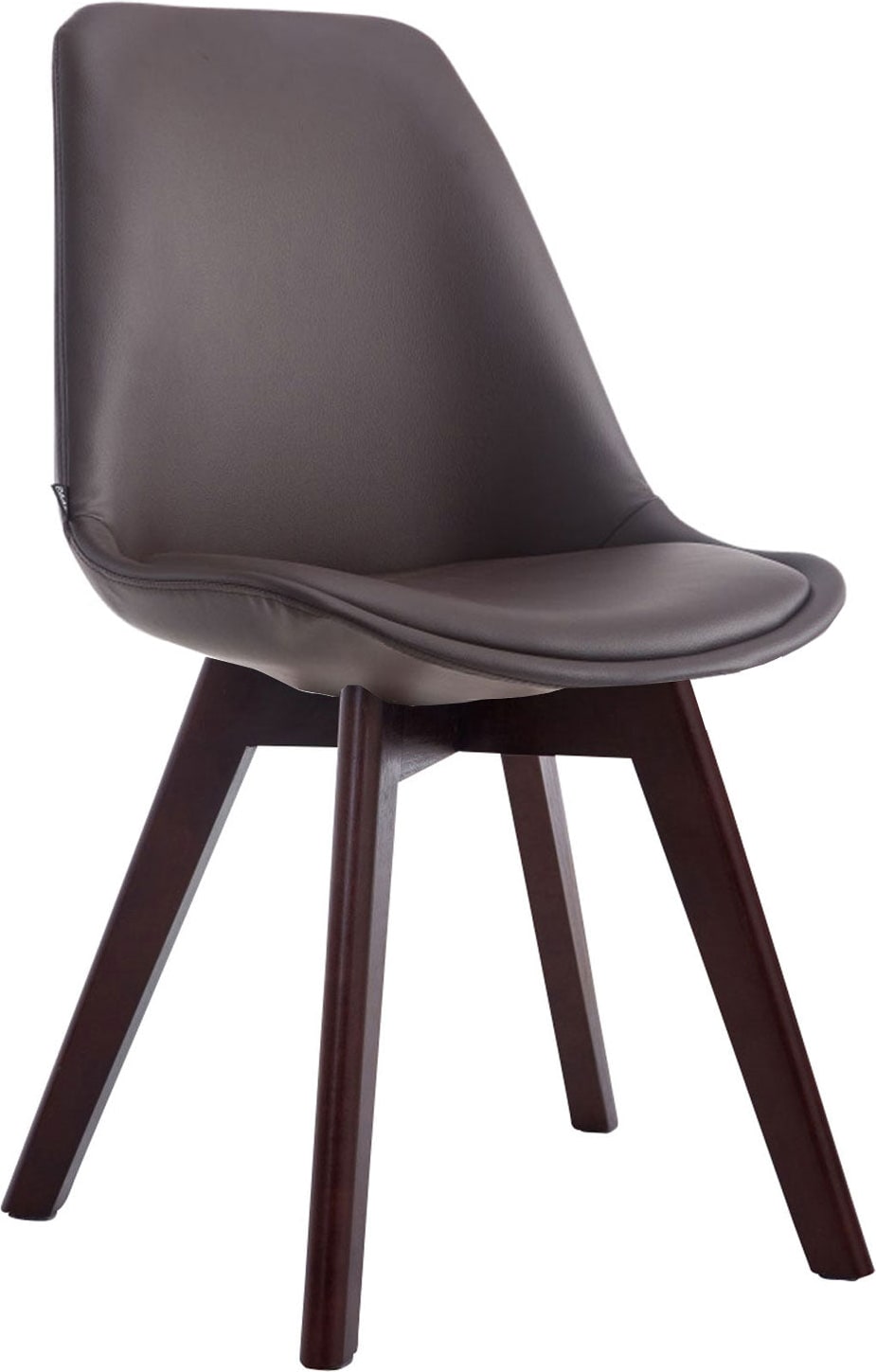 Décoshop26 - Esszimmerstuhl x1 skandinavischer Stil braunes PVC 4-beiniges walnussfarbenes Holzgestell 10_0003747