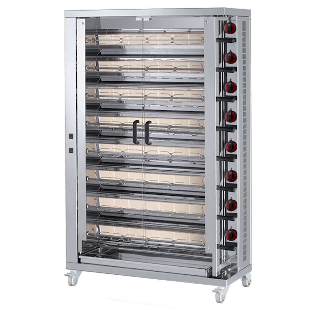Asador de pollos a gas 8 espadas = 40/48 pollos - 1100x450x1800 mm - 56 Kw + 85 W 230/1V - 53400084 Eurast
