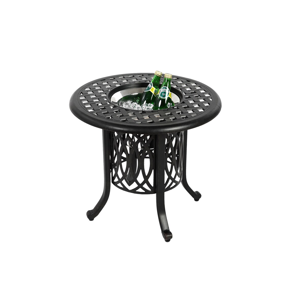 Merax Beistelltisch Outdoor, Aluminium Gartentisch rund Ø55cm, mit integriertem Eiseimer, wetterfest rostfrei, Schwarz