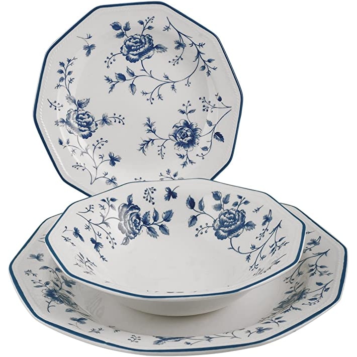 Churchill Servizio Tavola 18 Pezzi Rose Blue in Earthenware Decorato