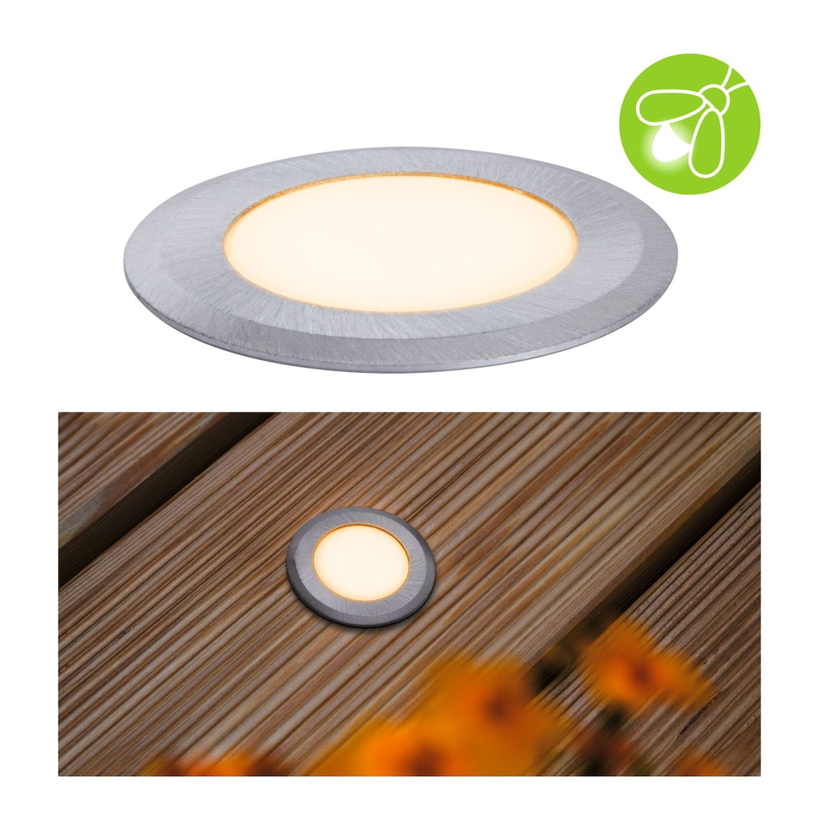 Paulmann LED Bodeneinbauleuchte Goldlicht insektenfreundlich IP65 rund 50mm 2200K 2,2W 60lm 230V Alu Kunststoff#Metall 94726
