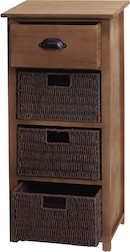 Mendler Comodino HWC-K83 In Legno Paulonia E Polyrattan - Marrone Scuro - Con Cassetto E Anta