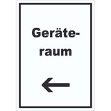 thumbnail of Geräteraum Schild mit Text und Richtungspfeil links Schuppen hochkant A3 Rückseite selbstklebend