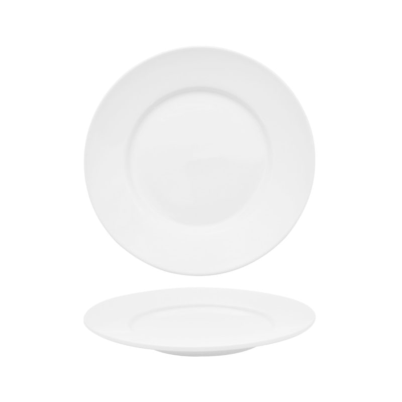 Klassieke witte platte borden Ø 31 cm met rand, Sango Ceramics, set van 6